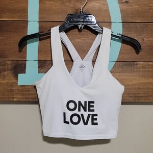 Alo White Rainbow Side Panels 'ONE LOVE' Airbrush Real Bra Crop Tank Size Small